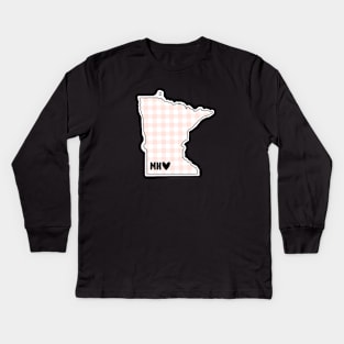 USA States: Minnesota (pink plaid) Kids Long Sleeve T-Shirt